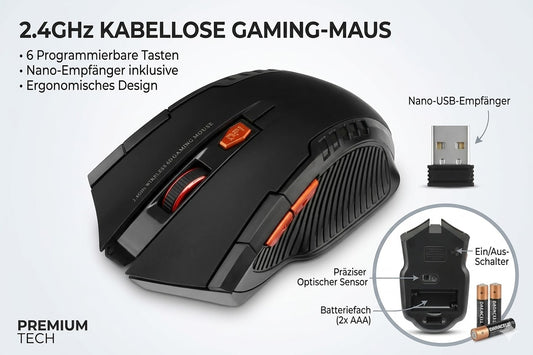 Wireless Gaming Maus 1600 DPI – Präzision, Komfort &amp; Kabellose Freiheit
